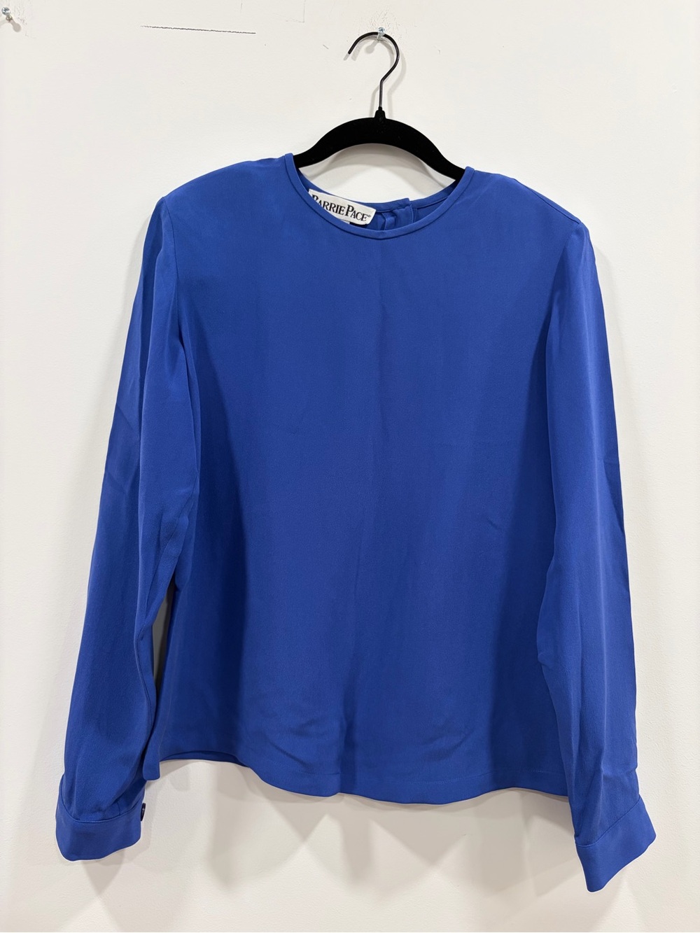 Barrie Pace 100% Silk Blouse Size 6 Cobalt Blue Long Sleeve Vintage Minimalist
